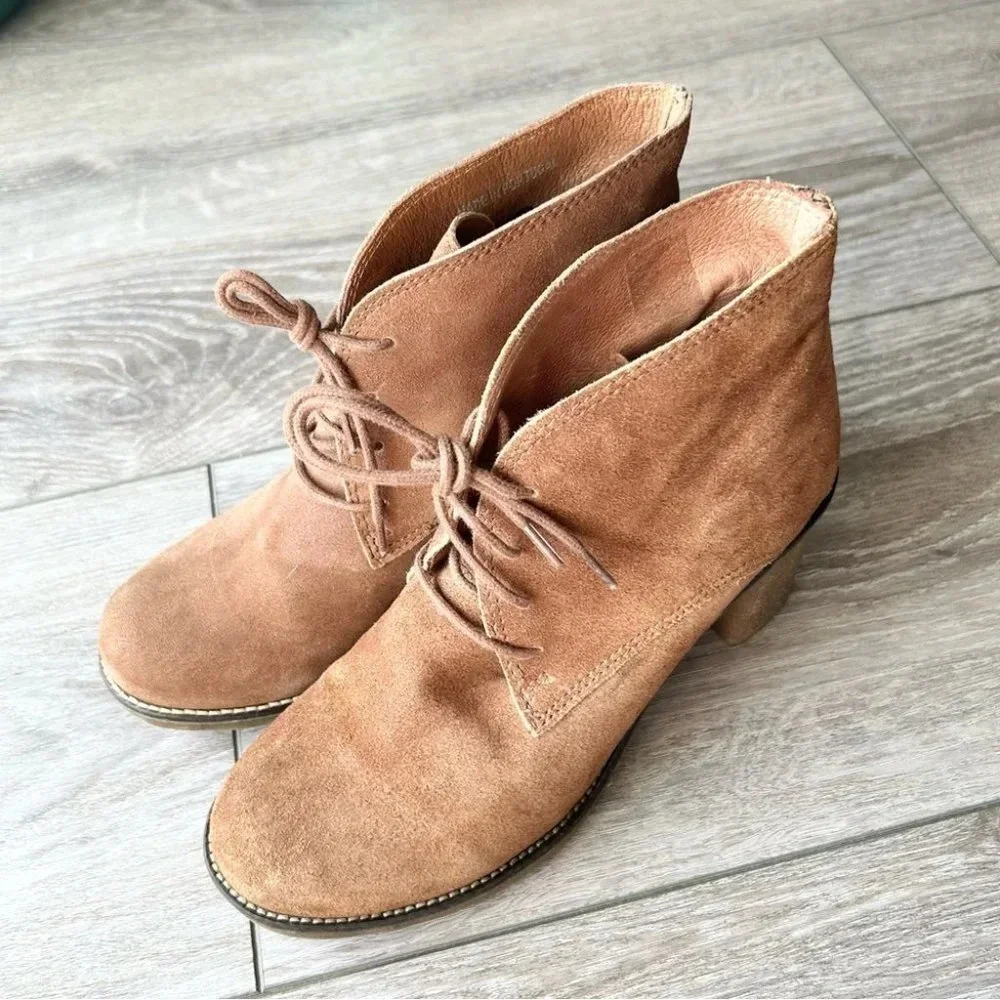Locale Tan Suede Leather Lace Up Ankle Boots Made in Portugal